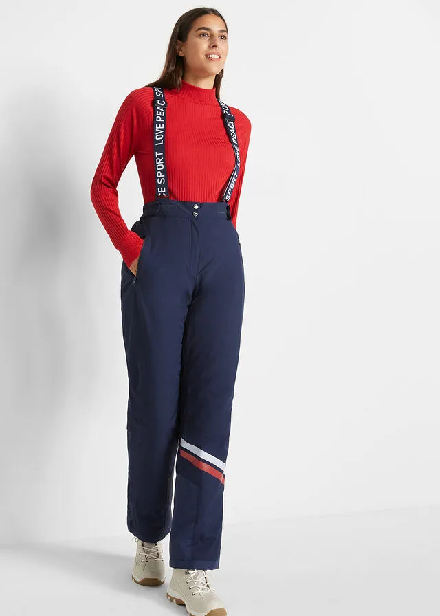 Pantalón térmico funcional de esquí con tirantes desmontables, material impermeable y corte recto Azul marino