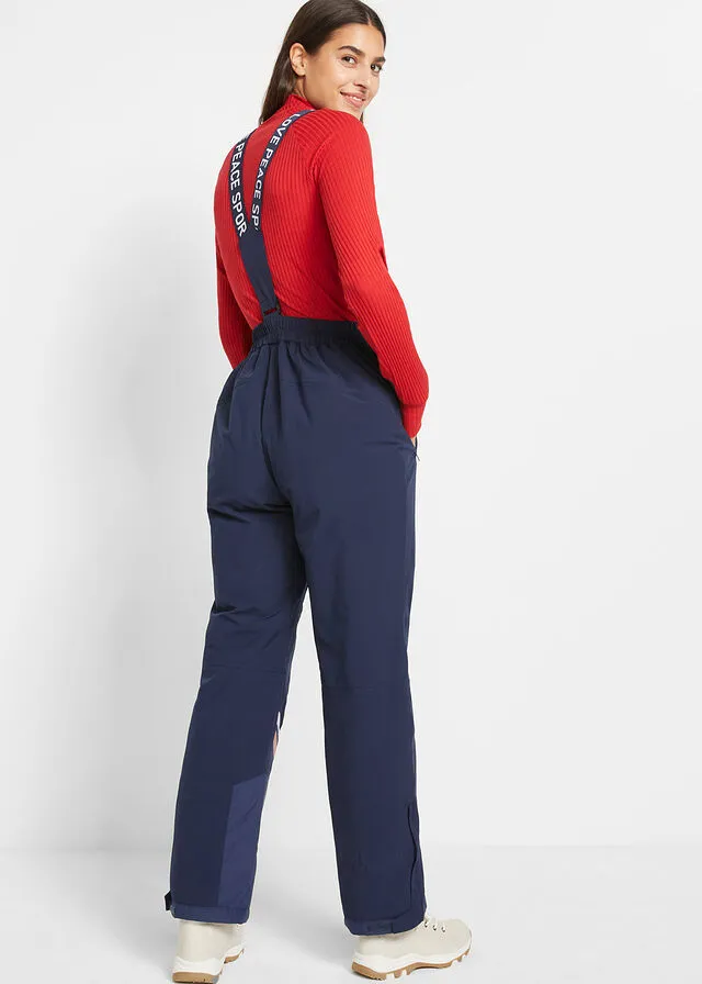 Pantalón térmico funcional de esquí con tirantes desmontables, material impermeable y corte recto Azul marino