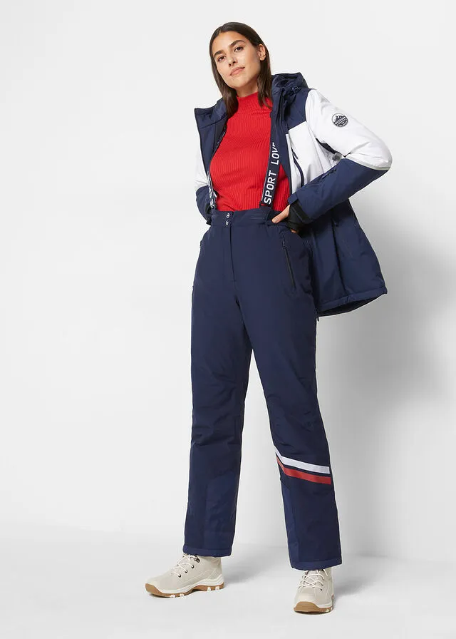 Pantalón térmico funcional de esquí con tirantes desmontables, material impermeable y corte recto Azul marino