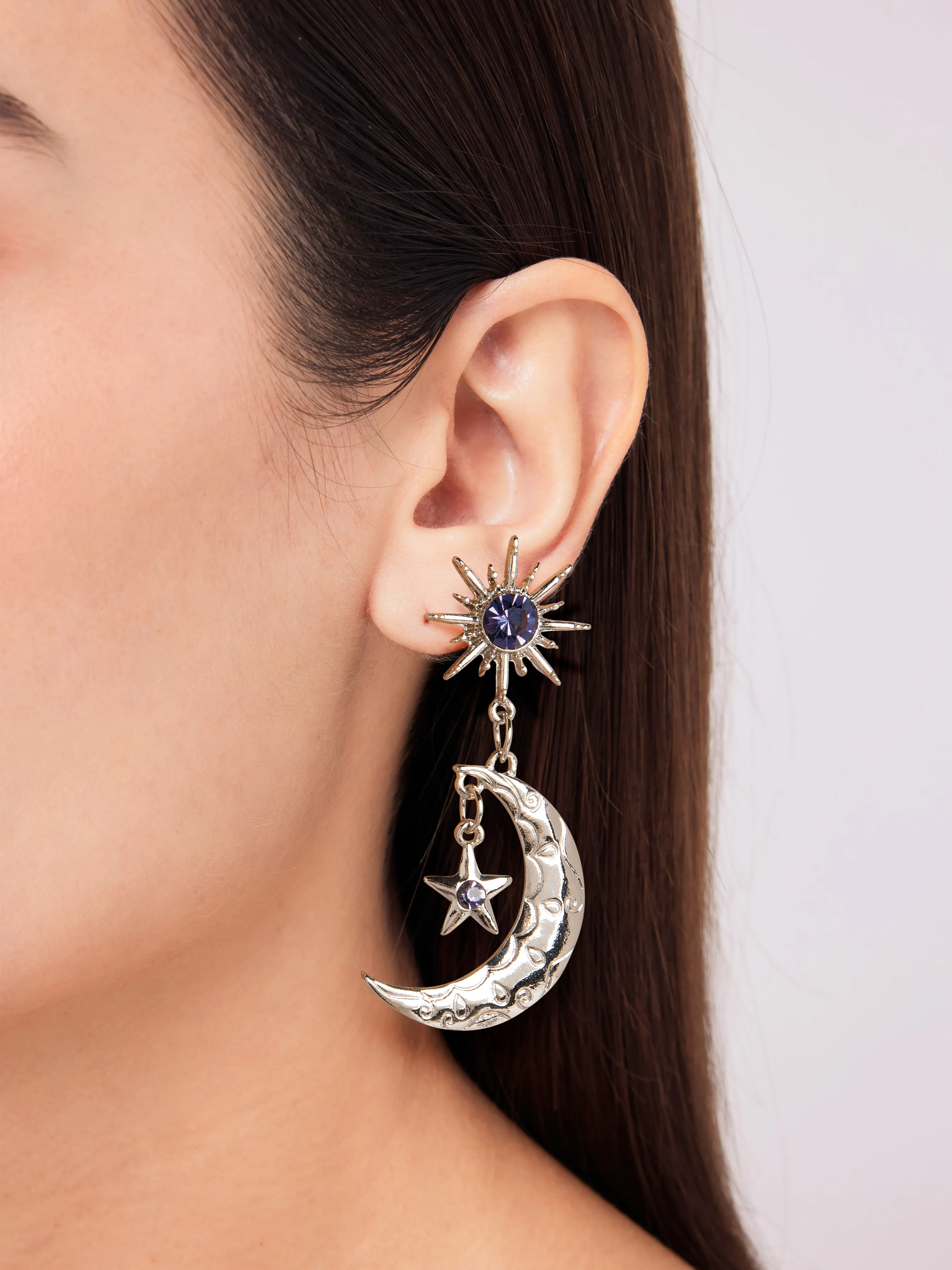 Pendientes de Gota con Decoración de Sol y Estrella