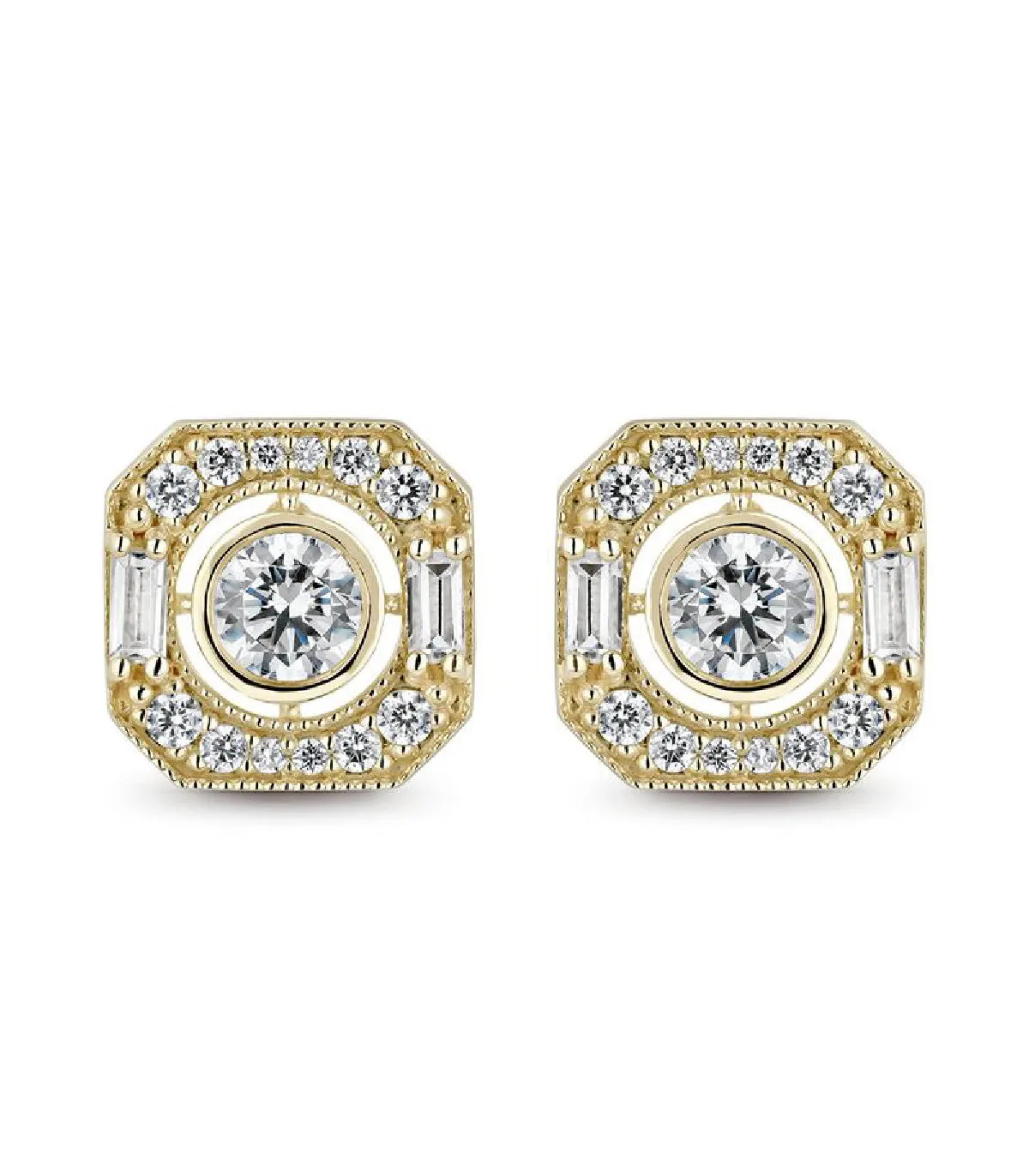 PENDIENTES LITTA FIORE VINTAGE PAVE CIRCONITAS EN ORO AMARILLO  LEA201821UU