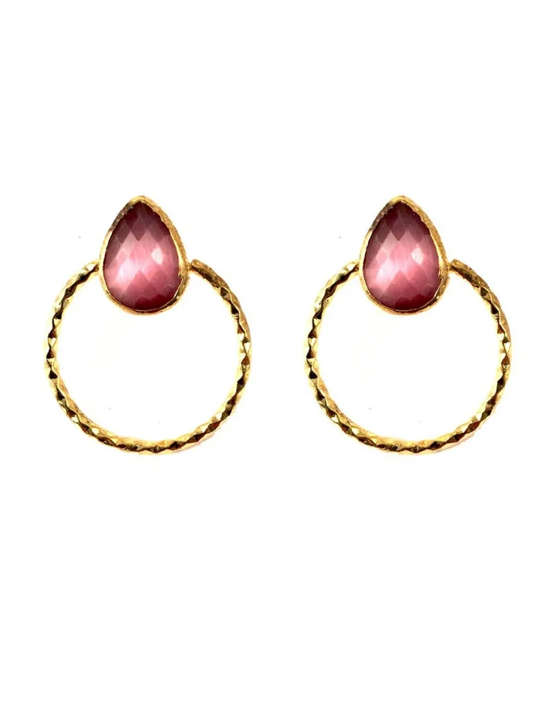 PENDIENTES  ORGINALES DE ARO ORIGINALES CON DETALLE EN COLOR ROSA