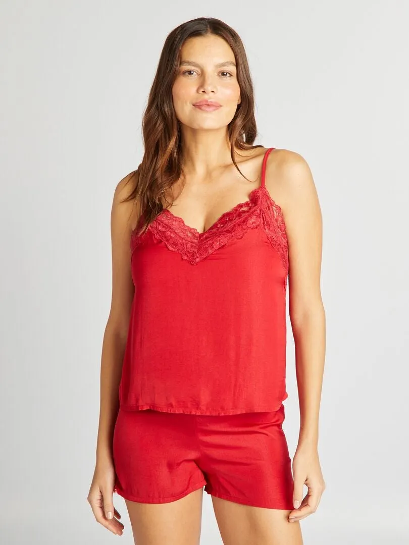 PIJAMA CAMISETA DE TIRANTES + SHORT  2 PIEZAS  ROJO