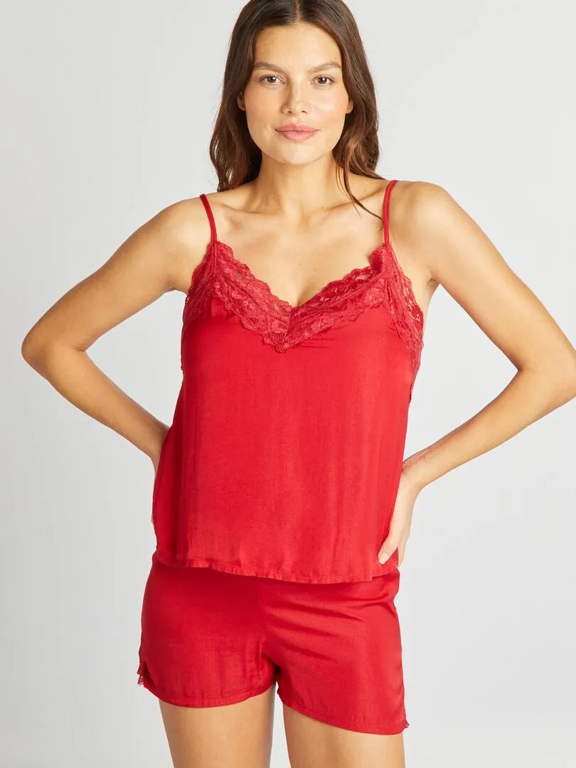 PIJAMA CAMISETA DE TIRANTES + SHORT  2 PIEZAS  ROJO