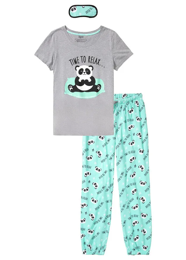 PIJAMA CON ANTIFAZ GRIS JASPEADOAZUL MENTOL ESTAMPADO
