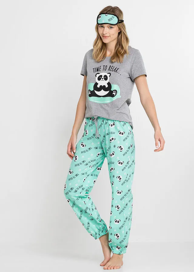 PIJAMA CON ANTIFAZ GRIS JASPEADOAZUL MENTOL ESTAMPADO
