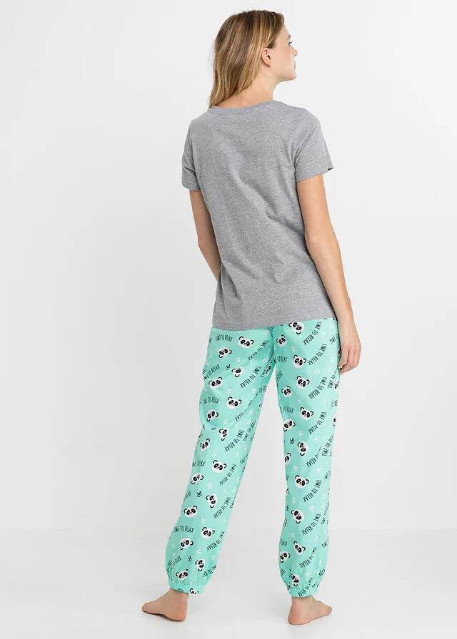 PIJAMA CON ANTIFAZ GRIS JASPEADOAZUL MENTOL ESTAMPADO