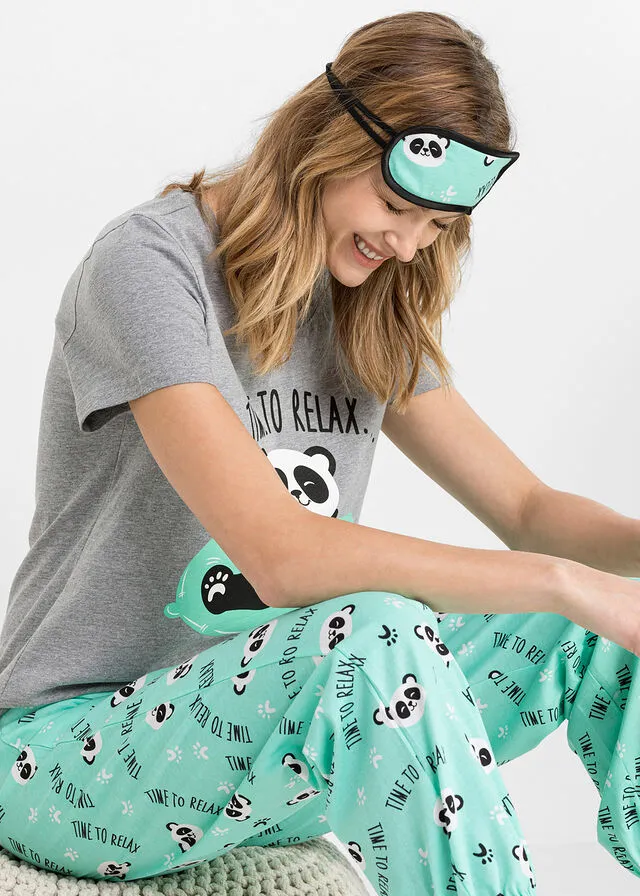 PIJAMA CON ANTIFAZ GRIS JASPEADOAZUL MENTOL ESTAMPADO
