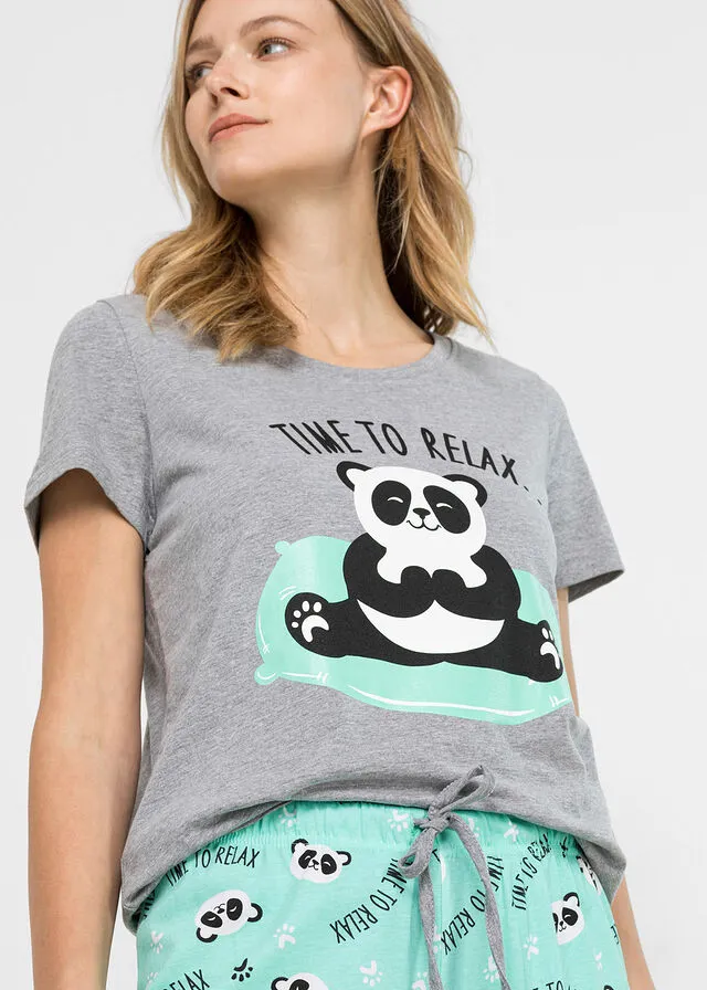 PIJAMA CON ANTIFAZ GRIS JASPEADOAZUL MENTOL ESTAMPADO