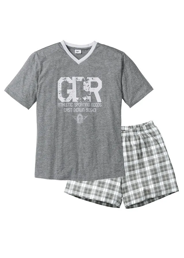 PIJAMA CON ESTAMPADO DEPORTIVO VINTAGE GRIS JASPEADOBLANCO