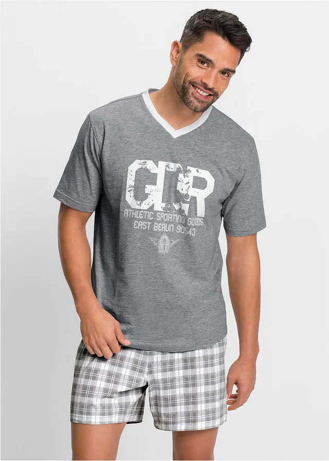 PIJAMA CON ESTAMPADO DEPORTIVO VINTAGE GRIS JASPEADOBLANCO