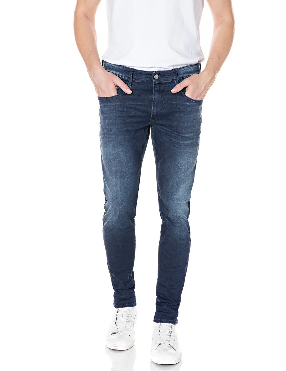 Replay Grover 34L Vaqueros rectos Hyperflex para hombre en azul medio