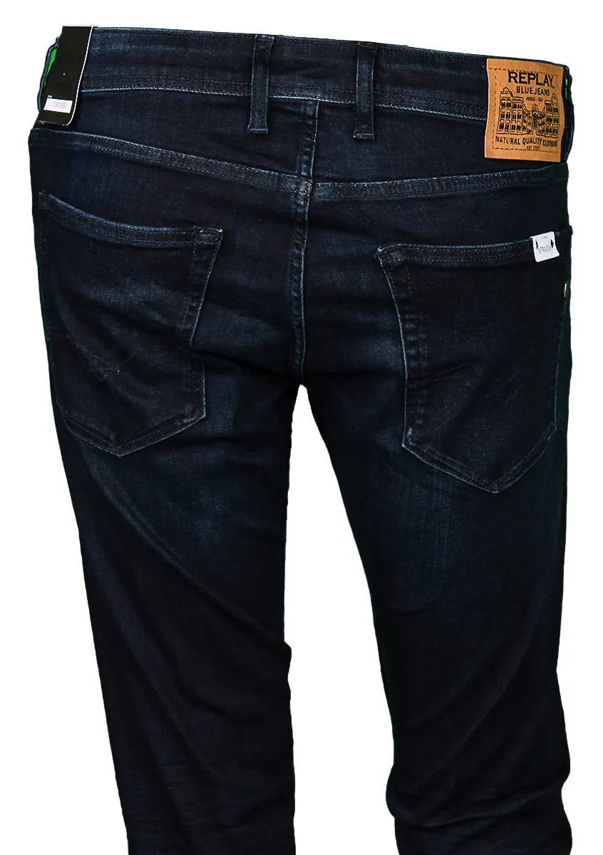 Replay Grover 34L Vaqueros rectos Hyperflex para hombre en azul medio