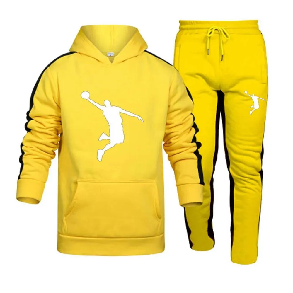 Ropa deportiva de otoo/invierno para hombre, sudadera de 2 piezas + pantalones de chándal