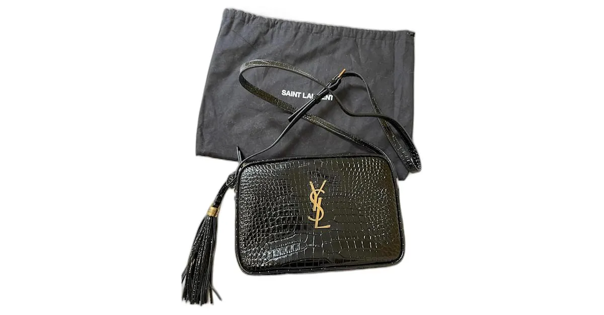 Saint Laurent Cámara Lou efecto cocodrilo Negro 
