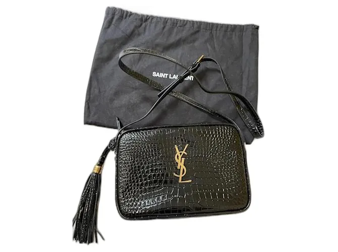 Saint Laurent Cámara Lou efecto cocodrilo Negro 