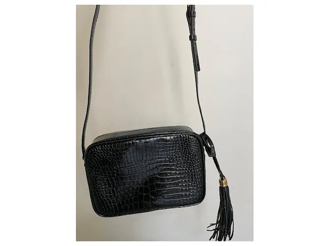 Saint Laurent Cámara Lou efecto cocodrilo Negro 
