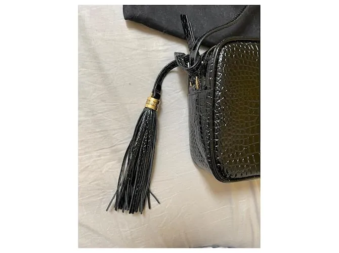 Saint Laurent Cámara Lou efecto cocodrilo Negro 