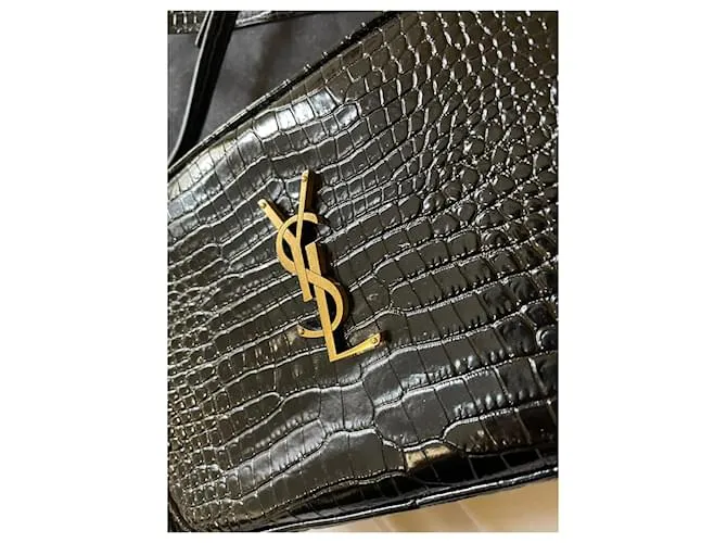 Saint Laurent Cámara Lou efecto cocodrilo Negro 