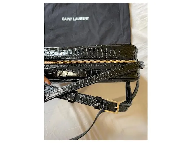 Saint Laurent Cámara Lou efecto cocodrilo Negro 