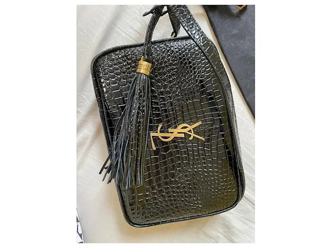 Saint Laurent Cámara Lou efecto cocodrilo Negro 