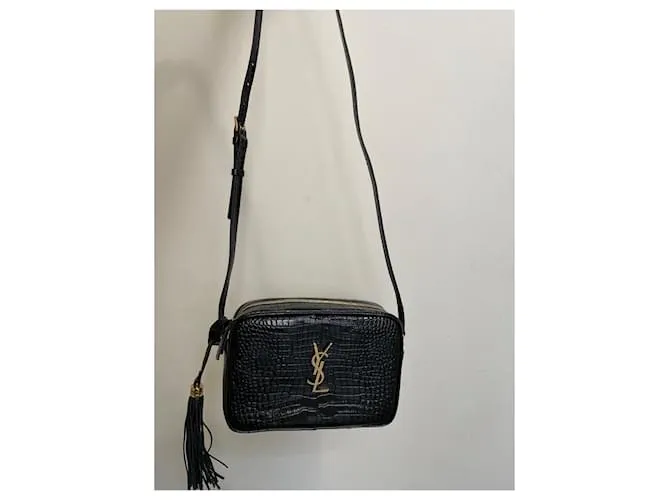 Saint Laurent Cámara Lou efecto cocodrilo Negro 