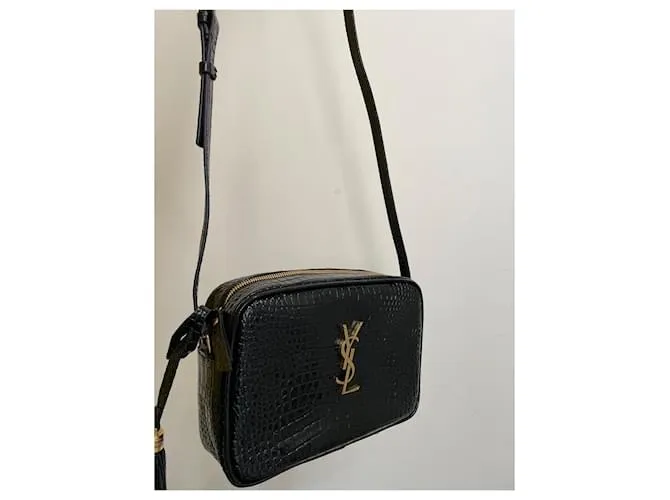 Saint Laurent Cámara Lou efecto cocodrilo Negro 