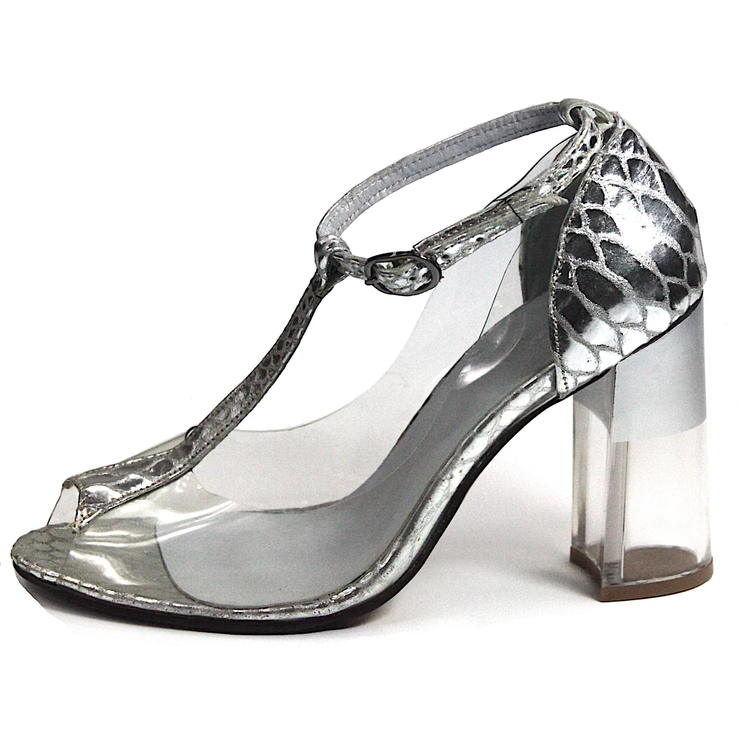Sandalia de tacón transparente para mujer