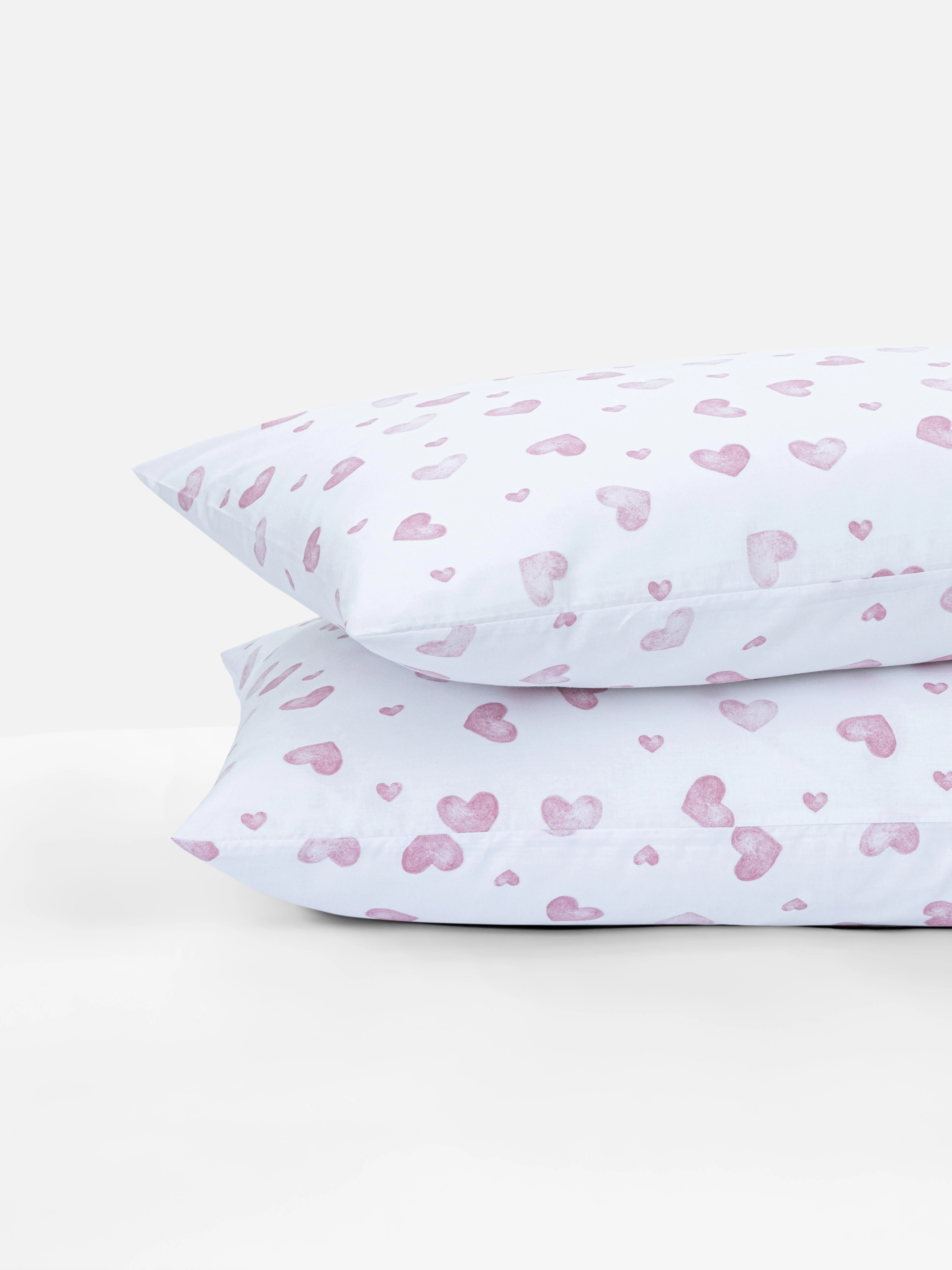 Set de 2 fundas de almohada de algodón con corazones
