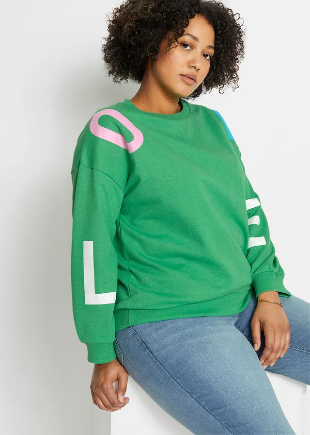 Sudadera con texto Verde ópalo estampado