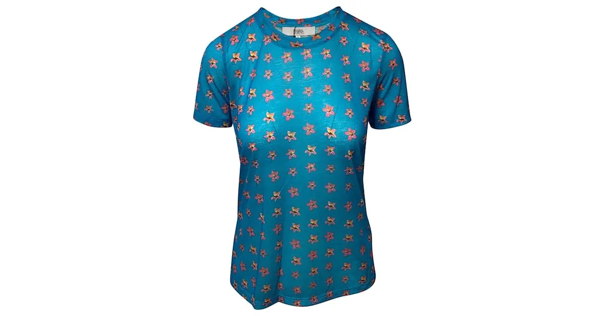 Top con estampado floral Prabal Gurung en poliéster turquesa 