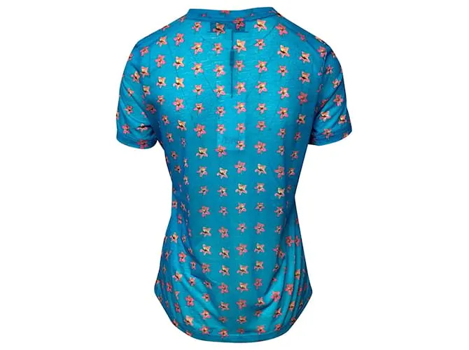 Top con estampado floral Prabal Gurung en poliéster turquesa 