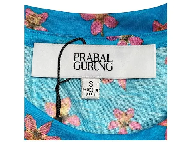 Top con estampado floral Prabal Gurung en poliéster turquesa 