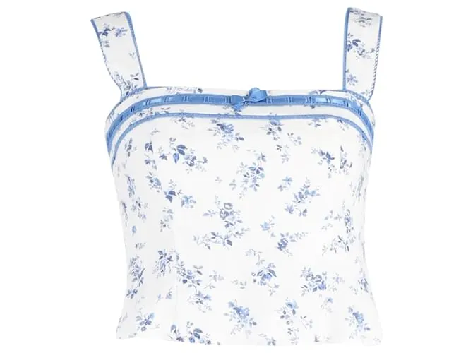 Top corto con estampado floral Eloise de Reformation en lino blanco 