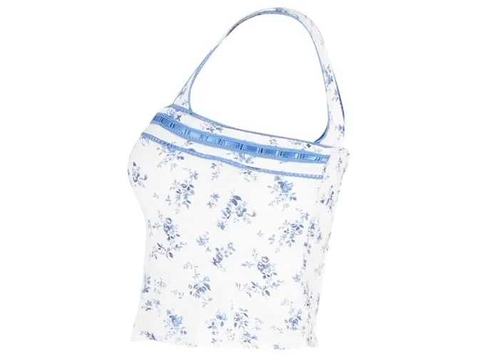 Top corto con estampado floral Eloise de Reformation en lino blanco 