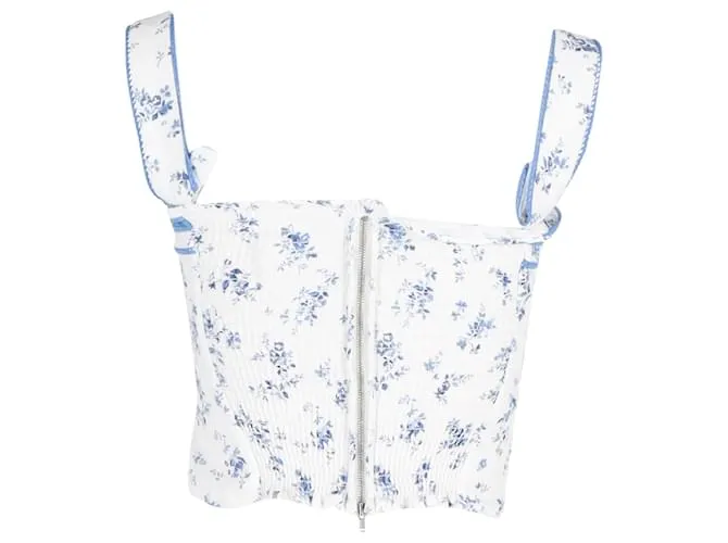 Top corto con estampado floral Eloise de Reformation en lino blanco 