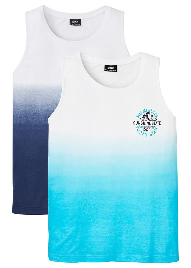 Top sin mangas con degradado de color (2 unidades) Azul marino estampado + verde agua oscuro estampado