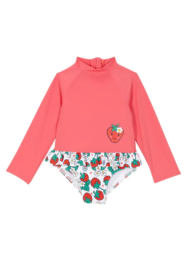 Traje de baño para bebés con manga larga y protección UV Rosa claro estampado