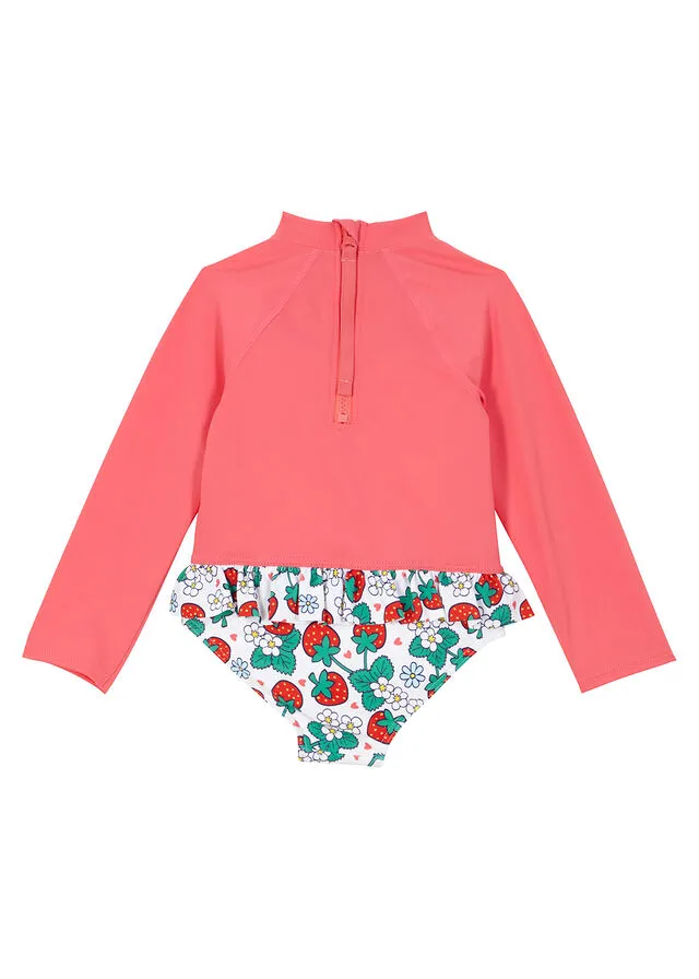 Traje de baño para bebés con manga larga y protección UV Rosa claro estampado