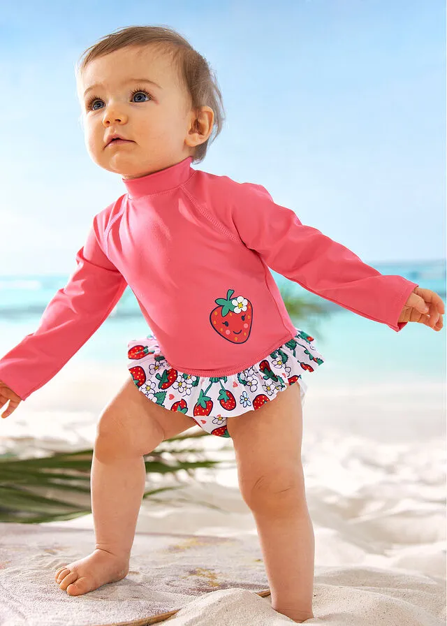 Traje de baño para bebés con manga larga y protección UV Rosa claro estampado