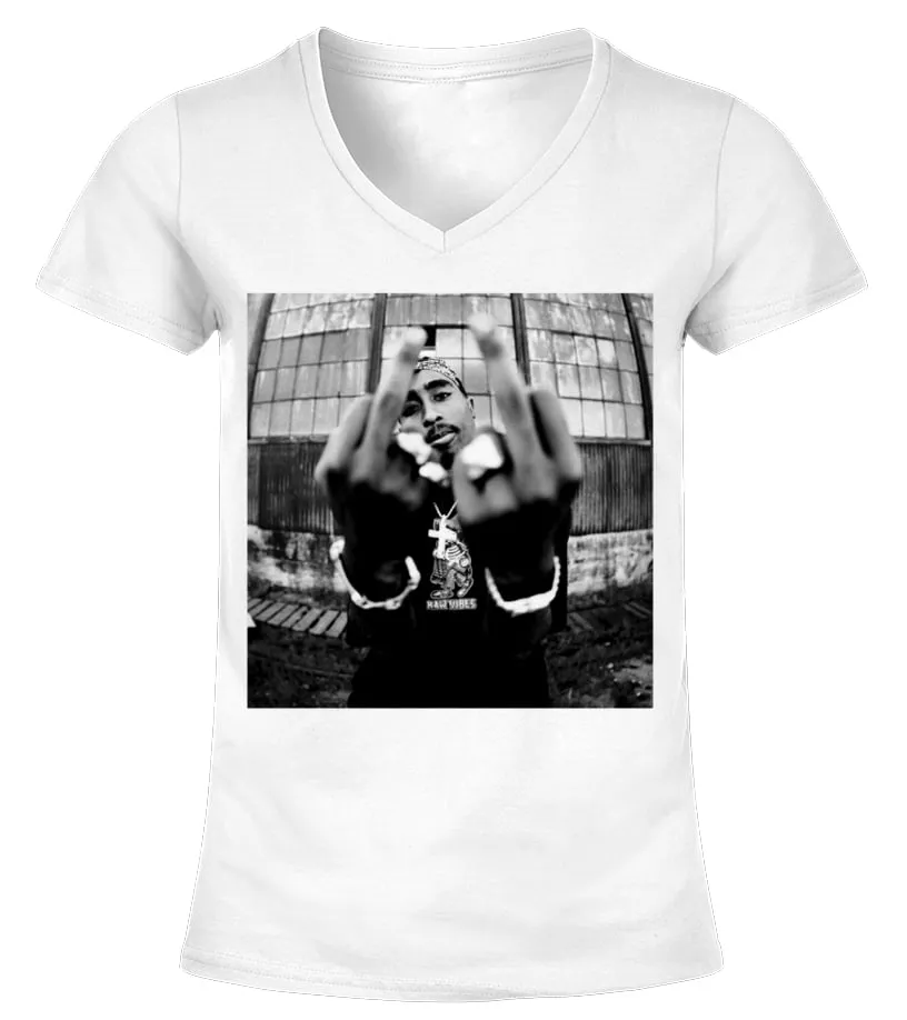 Tupac Shakur WT (2) Camiseta cuello pico Mujer