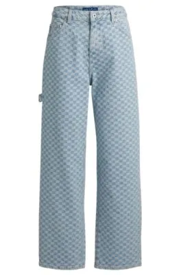Vaqueros baggy fit en denim rígido azul claro a cuadros