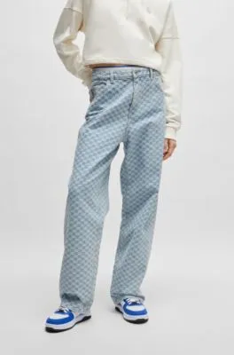 Vaqueros baggy fit en denim rígido azul claro a cuadros
