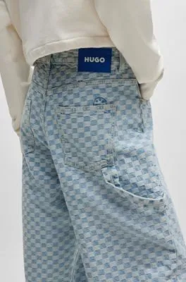 Vaqueros baggy fit en denim rígido azul claro a cuadros