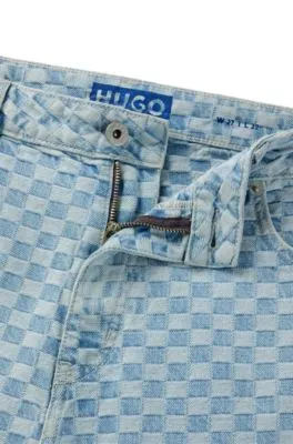 Vaqueros baggy fit en denim rígido azul claro a cuadros