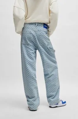 Vaqueros baggy fit en denim rígido azul claro a cuadros