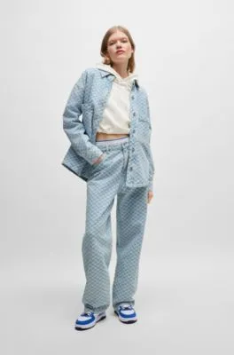 Vaqueros baggy fit en denim rígido azul claro a cuadros