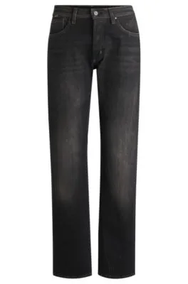 Vaqueros de corte recto en cómodo denim elástico negro desteñido