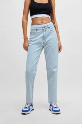 Vaqueros estilo mom en denim elástico color aguamarina