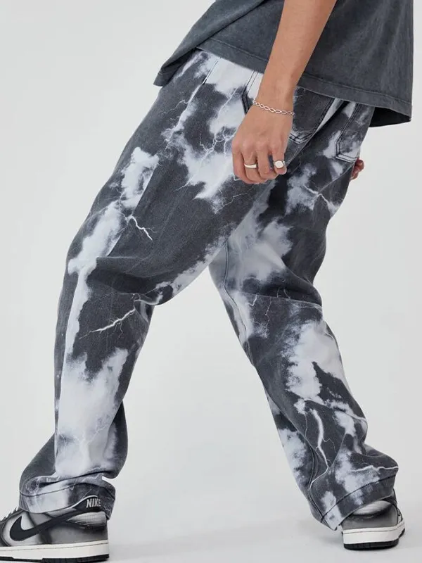 Vaqueros holgados con estampado Tie Dye lavados para hombre
